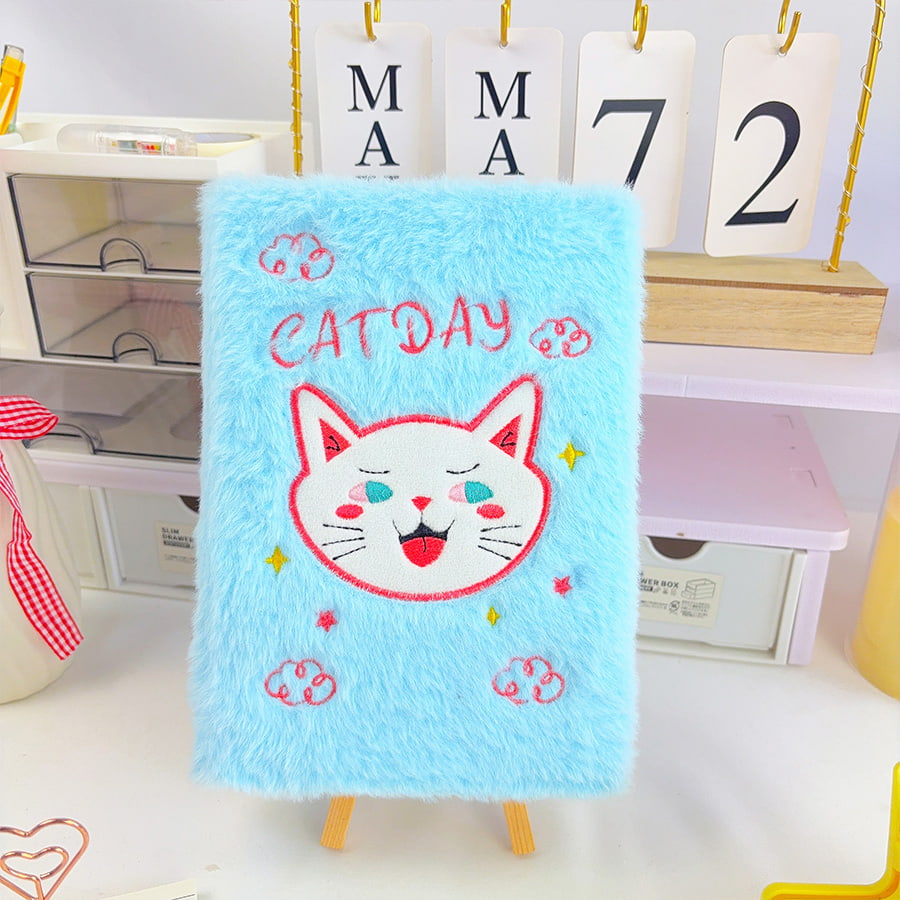 A5 Cute Cat Day Diary Plush Notebook with soft textured cover